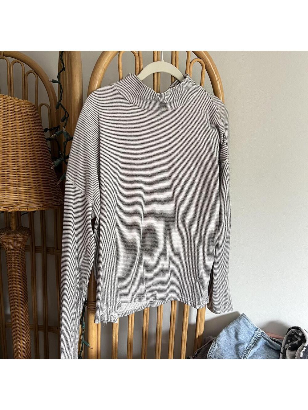 Gray + White Stripe Chaps Mock Neck